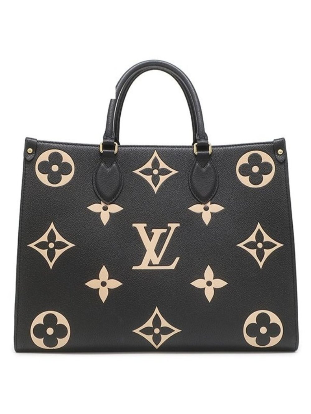 Louis Vuitton Tote Bag On The Go MM Monogram Empreinte Black Beige Gold Bicolor - Picture 1 of 10